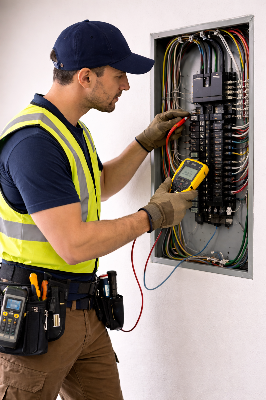 Electrician troubleshooting electrical panel